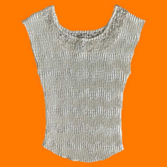 90's 00's vintage white textured lace trim y2k bodycon blouse MEDIUM Nicola - Picture 1 of 5